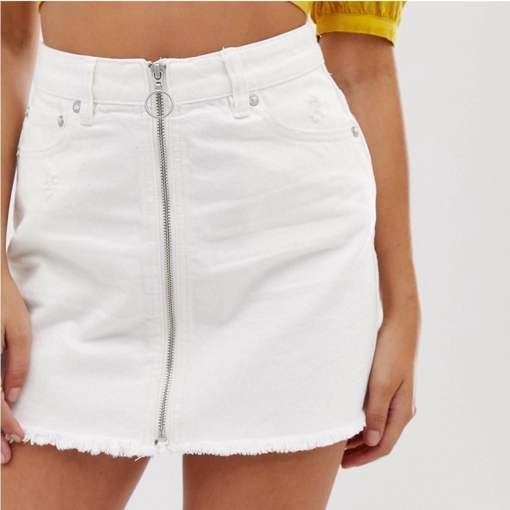 We The Free White Distressed Denim White Mini Skirt
